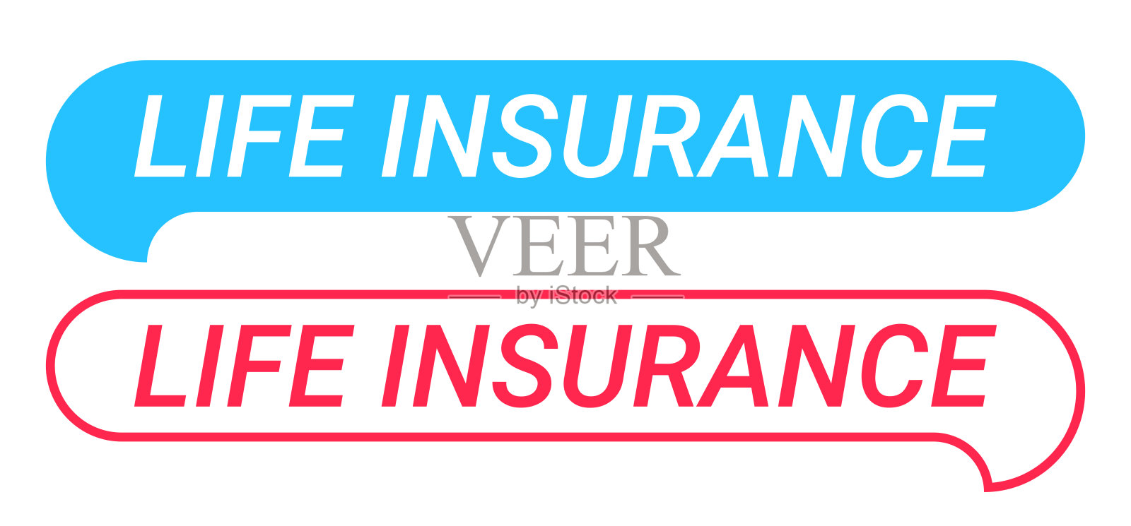 人寿保险 - 蓝色和红色的对话气泡在白色背景上插画图片素材