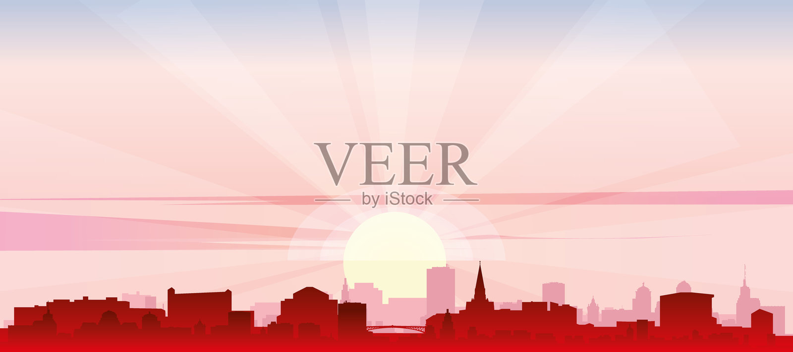 法国南特城市天际线全景海报插画图片素材