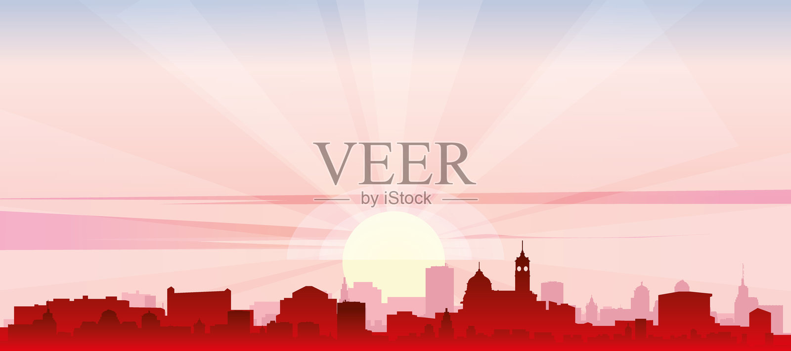 法国尼斯城市天际线全景海报插画图片素材