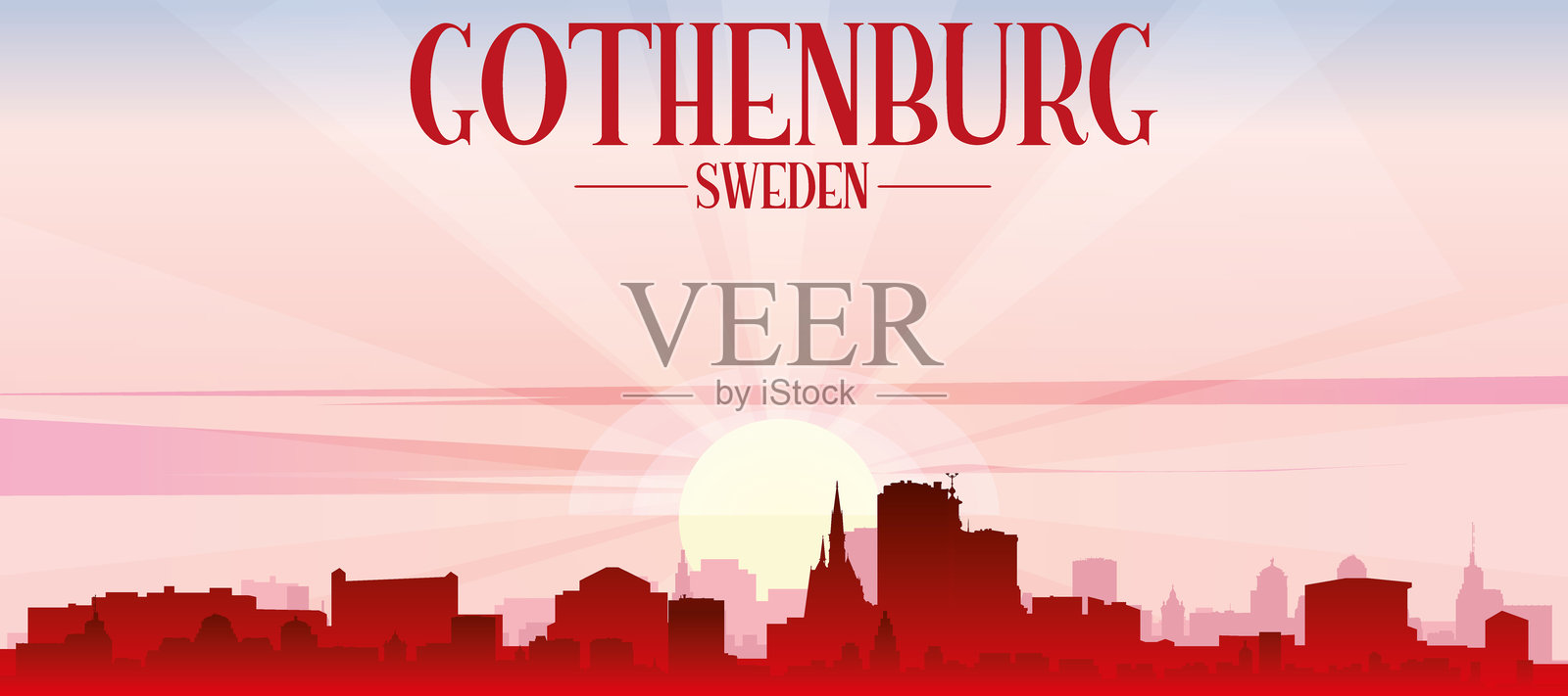 瑞典哥德堡通用城市天际线全景海报插画图片素材
