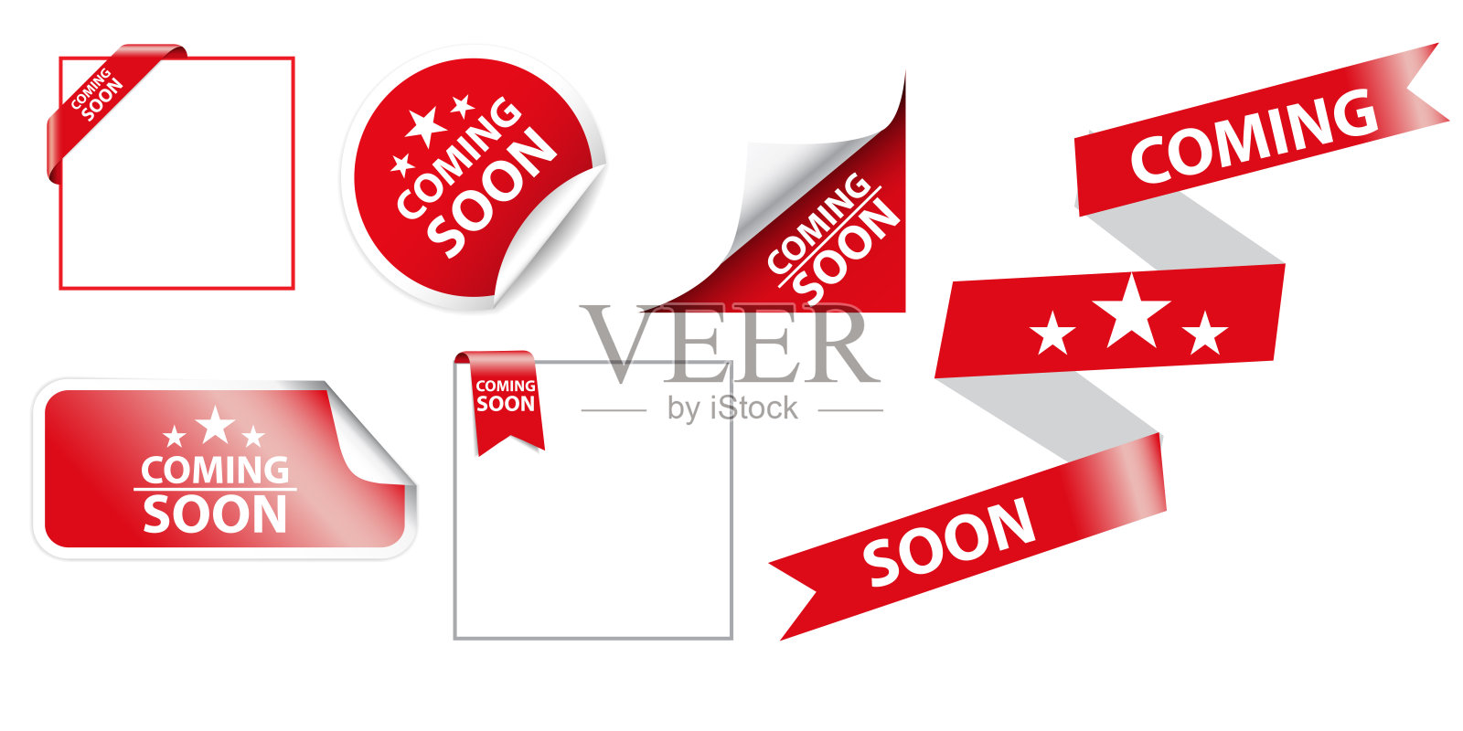 即将推出贴纸标签矢量设计。即将推出徽章图标元素插画图片素材