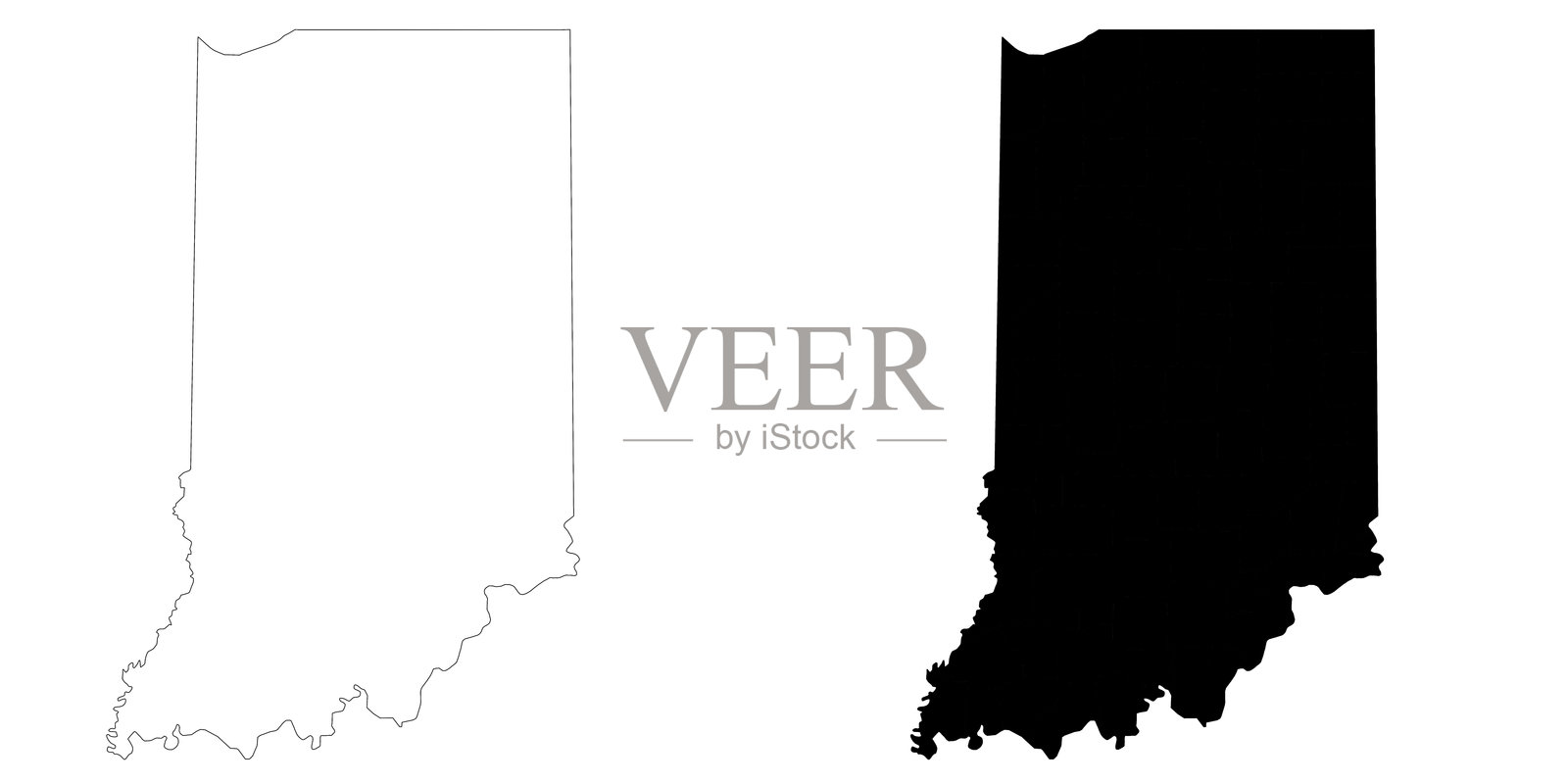 印第安纳州地图。印第安纳州行政区划图、印第安纳州轮廓及县州地图集 - 插画版插画图片素材