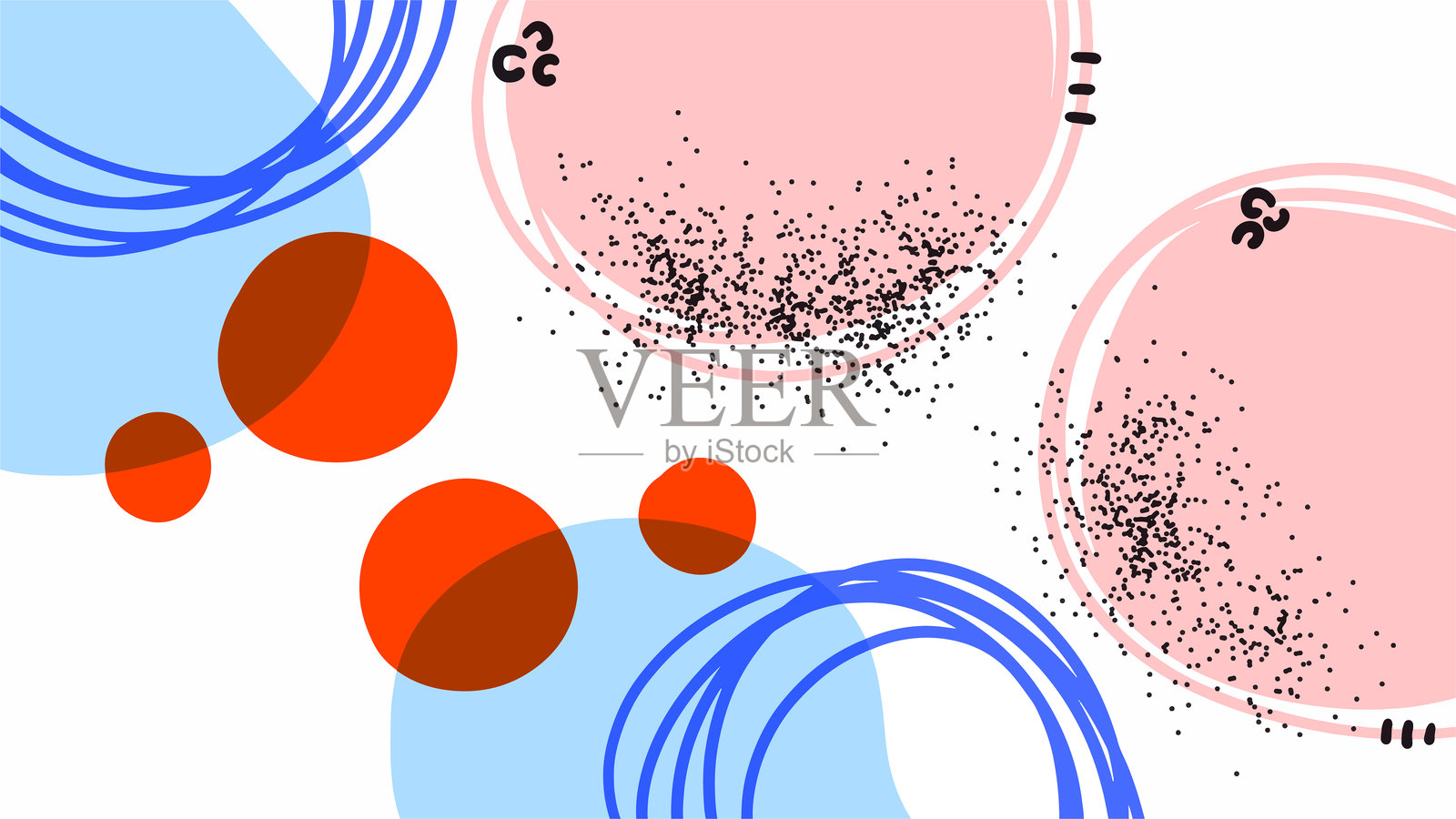 背景为柔和色彩的俏皮抽象图形。现代手绘抽象图案,带有柔和色块。创意抽象插画,包含有机形状和圆点。插画图片素材