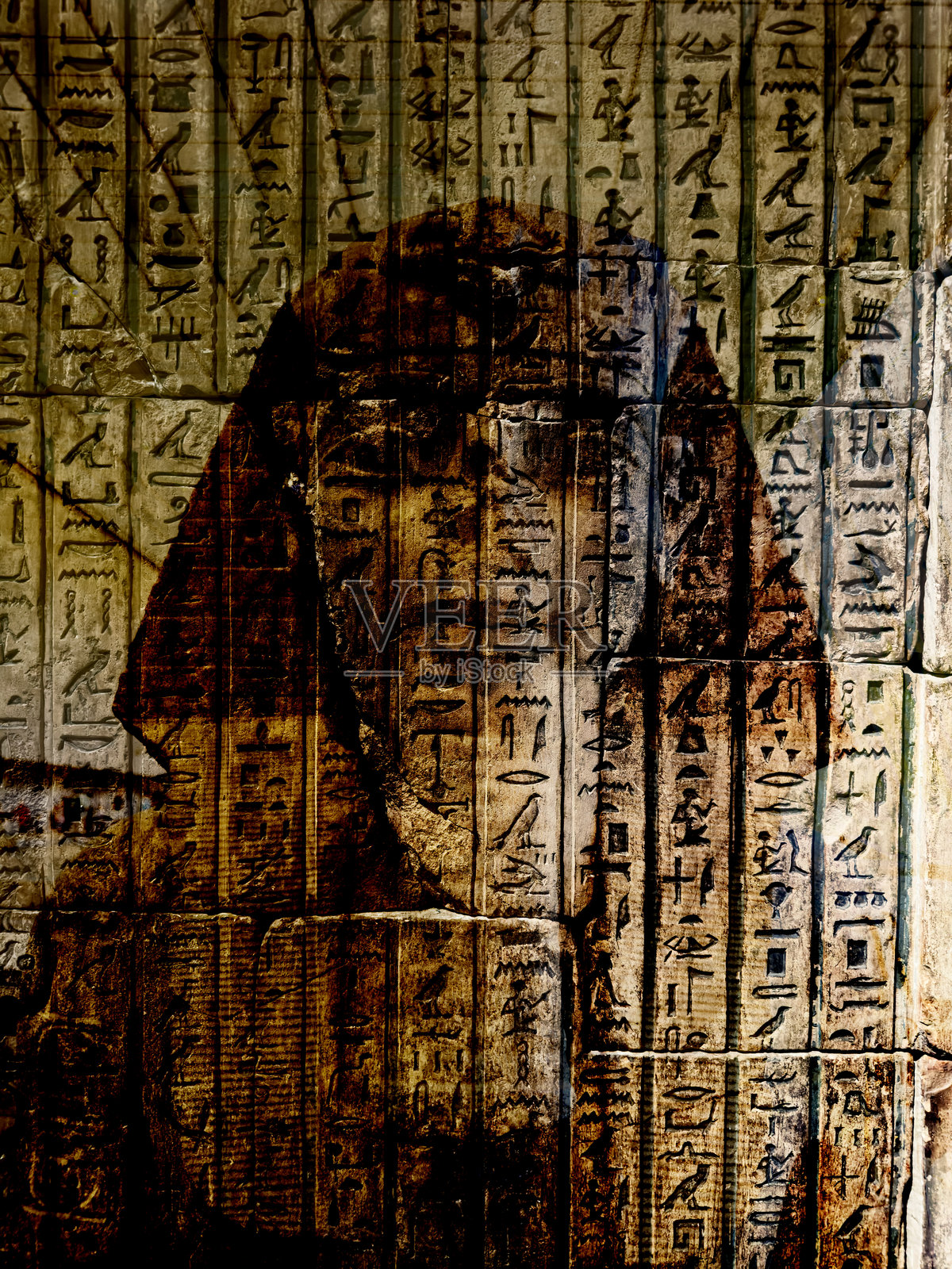 古埃及浮雕,带有法老剪影照片摄影图片