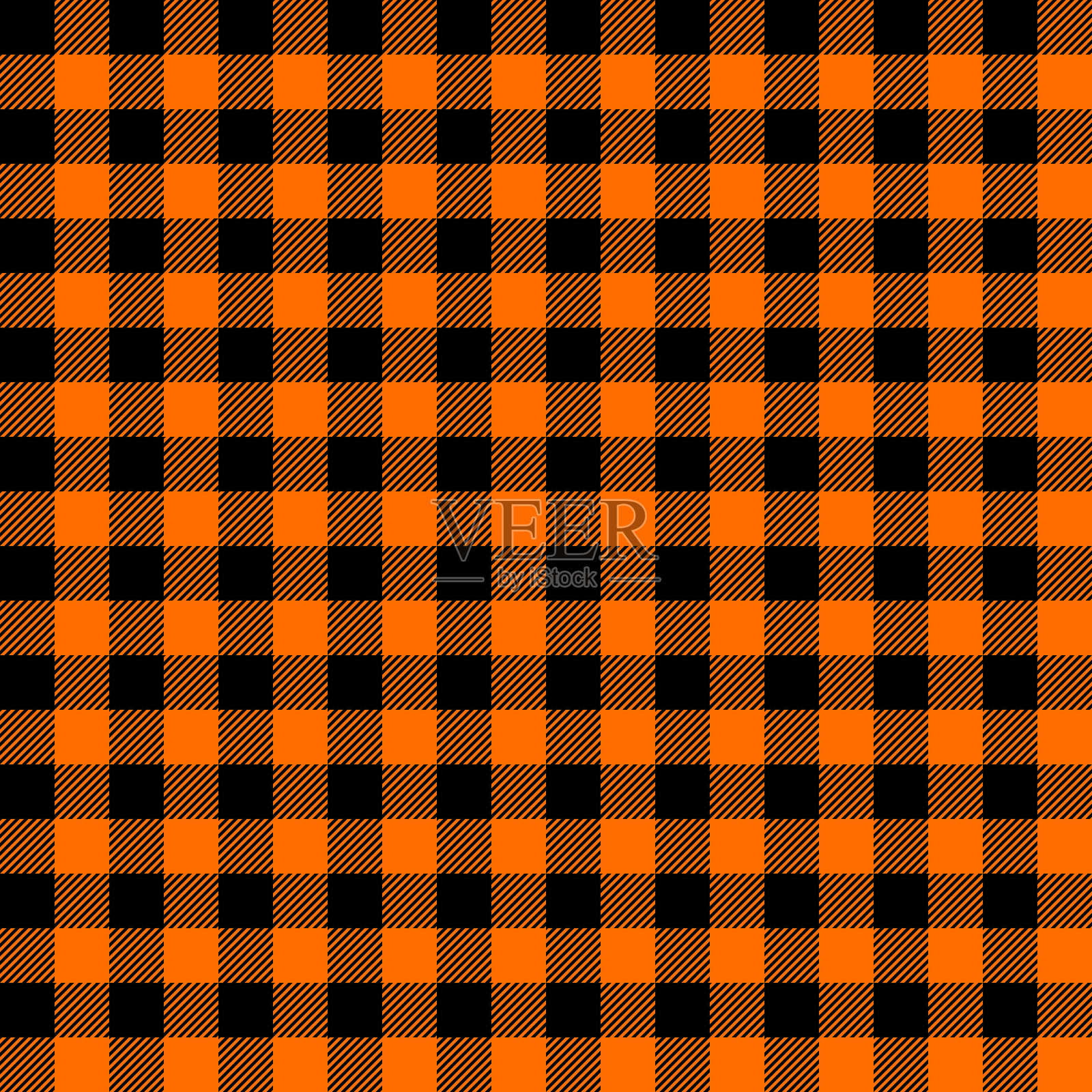 南瓜橙色巴伐利亚格子无缝图案。万圣节秋季法兰绒纹理背景。插画图片素材