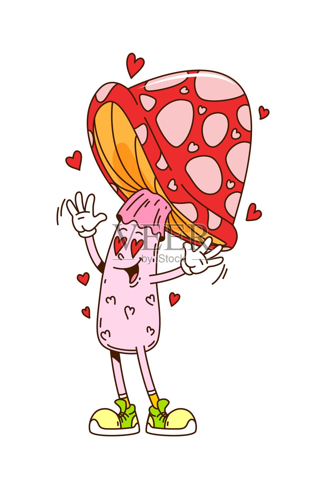 卡通复古情人节迷幻蘑菇角色插画图片素材