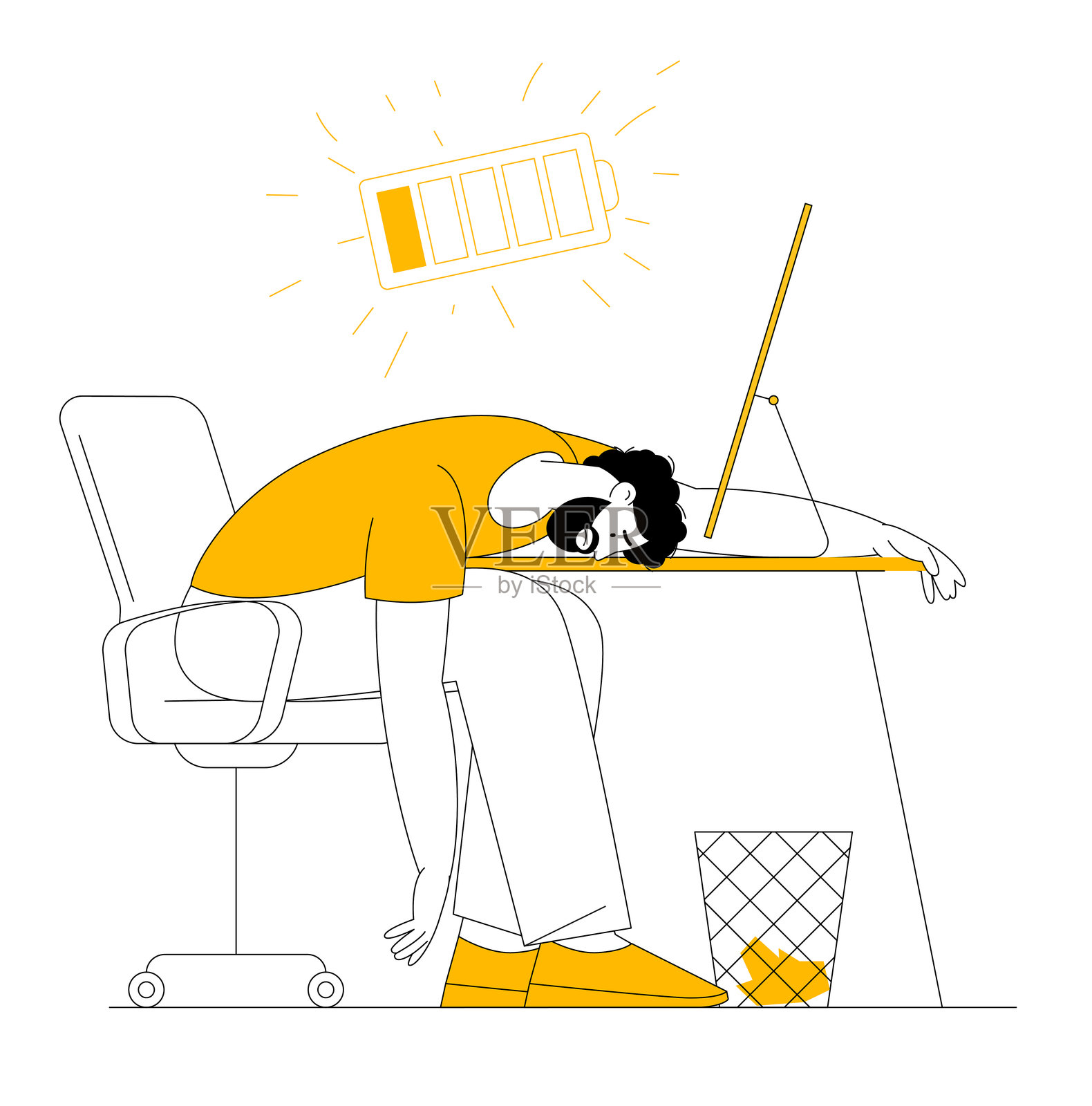 工作场所中疲惫的男人:精疲力竭插画图片素材