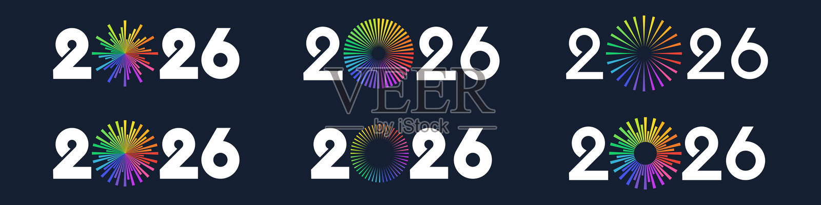 2026新年快乐标志设计矢量图。多彩的烟花和时尚的2026新年设计模板插画图片素材