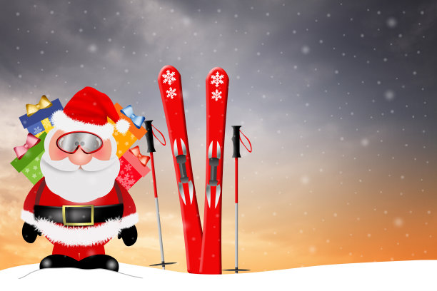 圣诞老人带着滑雪过圣诞节图片 圣诞老人带着滑雪过圣诞节图片下载