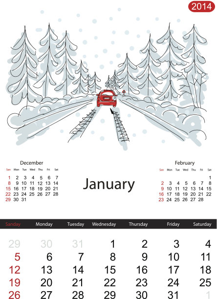 日历2014年1月。城市的街道,素描图片 日历2014年1月。城市的街道,素描图片下载