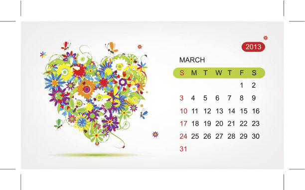 矢量日历2013年3月。艺术中心设计图片 矢量日历2013年3月。艺术中心设计图片下载