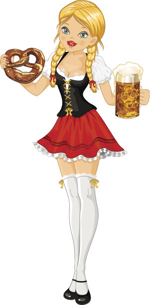 女人啤酒节的啤酒和椒盐卷饼图片 女人啤酒节的啤酒和椒盐卷饼图片下载