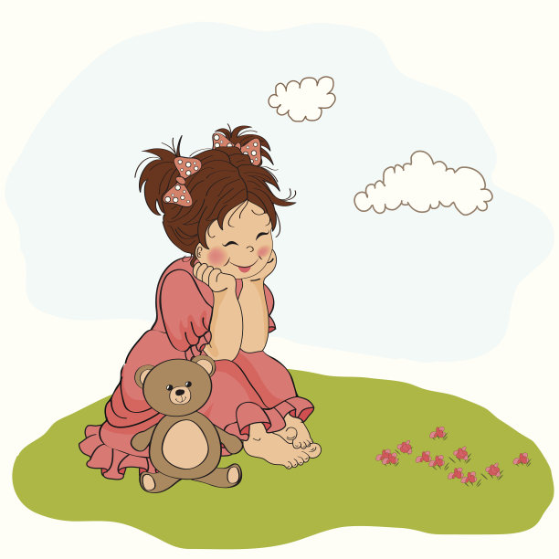 小女孩玩她的玩具熊图片 小女孩玩她的玩具熊图片下载