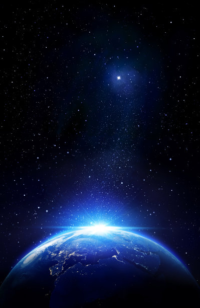 蓝色的日出和星星,从太空看地球图片 蓝色的日出和星星,从太空看地球图片下载