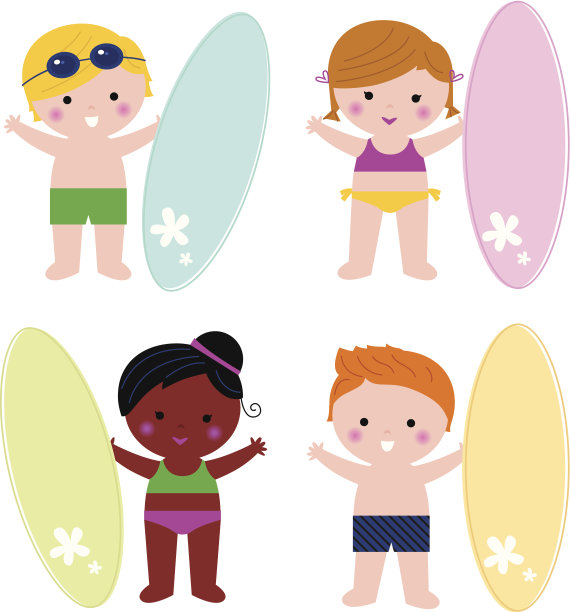 可爱的夏日小孩与冲浪集孤立在白色图片 可爱的夏日小孩与冲浪集孤立在白色图片下载