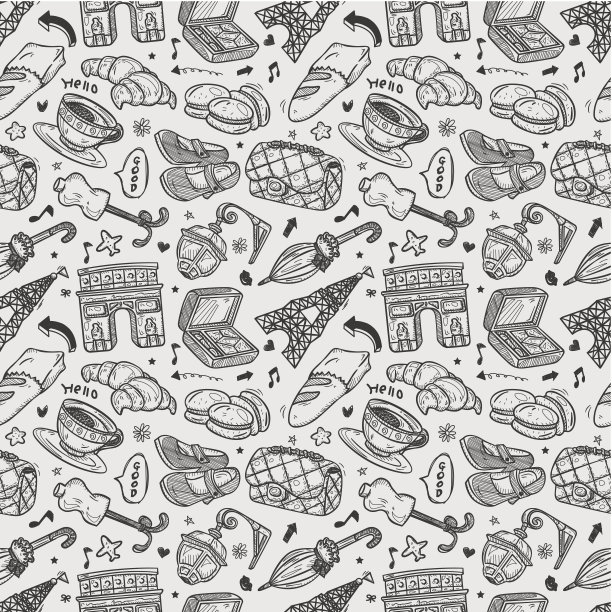 无缝涂鸦巴黎图案图片 无缝涂鸦巴黎图案图片下载