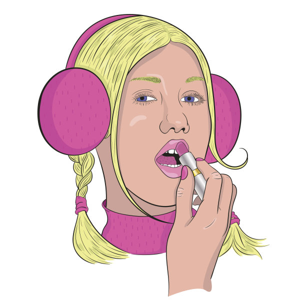 漂亮女孩用口红。向量。图片 漂亮女孩用口红。向量。图片下载