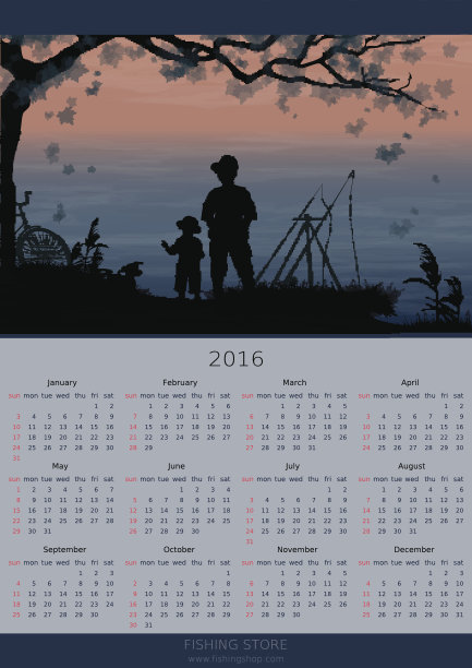 钓鱼。日历设计2016年图片 钓鱼。日历设计2016年图片下载