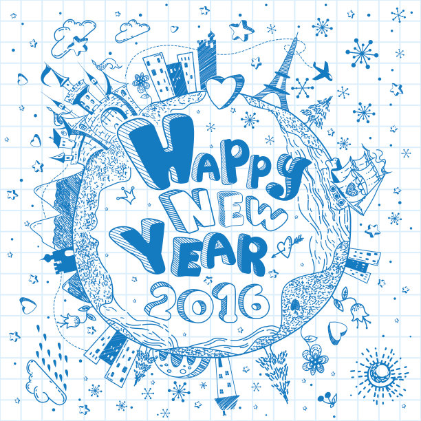 2016年新年快乐涂鸦背景图片 2016年新年快乐涂鸦背景图片下载