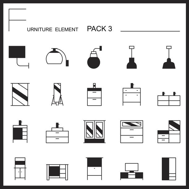 家具和家居装饰线图标包3。Mono轮廓图标。图片 家具和家居装饰线图标包3。Mono轮廓图标。图片下载