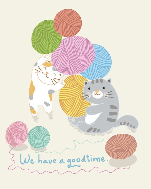 猫和纱线球矢量插图图片 猫和纱线球矢量插图图片下载