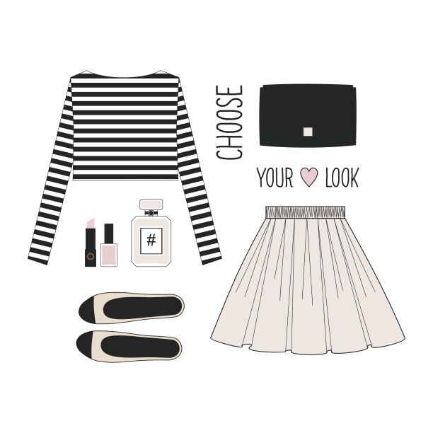 时尚插画。浪漫的衣服。少女服装套装。图片 时尚插画。浪漫的衣服。少女服装套装。图片下载