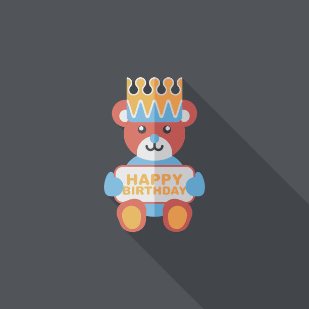 生日熊扁平图标与长影子,eps10图片 生日熊扁平图标与长影子,eps10图片下载