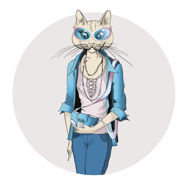 时尚插图的猫女孩打扮在休闲风格图片 时尚插图的猫女孩打扮在休闲风格图片下载