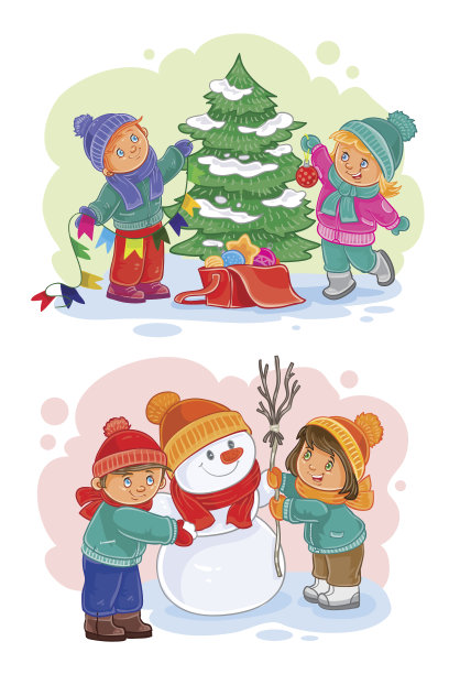 图标小朋友装饰圣诞树,堆雪人图片 图标小朋友装饰圣诞树,堆雪人图片下载