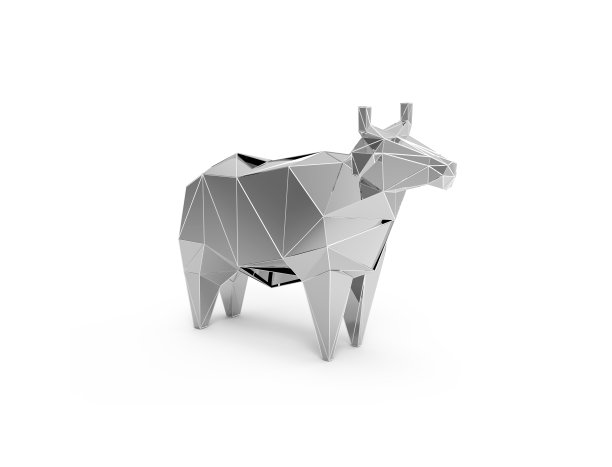 3D多边形的银色塑料奶牛插图图片 3D多边形的银色塑料奶牛插图图片下载