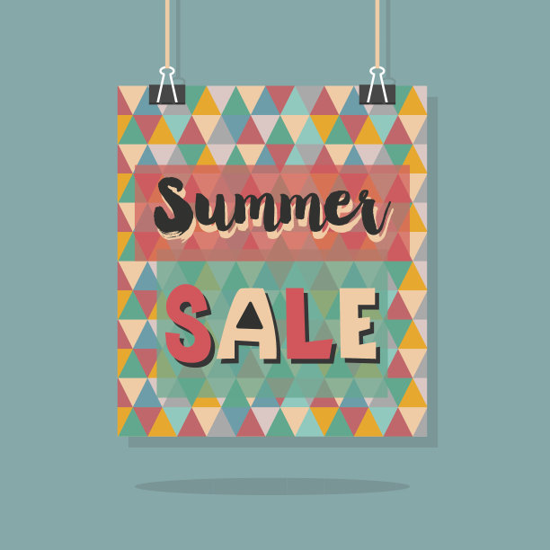 抽象复古的夏季促销信息上挂彩色三角图案图片 抽象复古的夏季促销信息上挂彩色三角图案图片下载