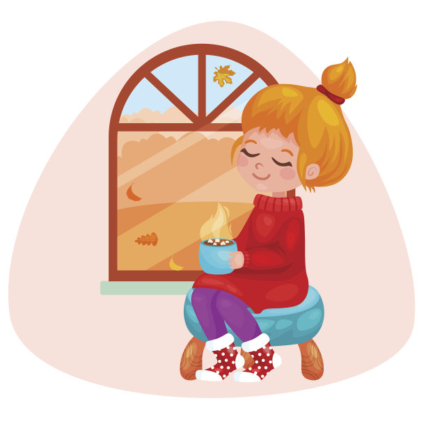 卡通女孩拿着一杯热巧克力的插图图片 卡通女孩拿着一杯热巧克力的插图图片下载