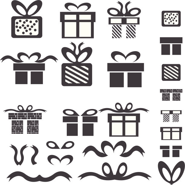 矢量黑色礼物图标设置为白色图片 矢量黑色礼物图标设置为白色图片下载