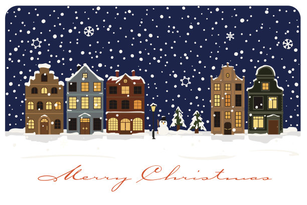 冬季村圣诞问候矢量插图图片 冬季村圣诞问候矢量插图图片下载