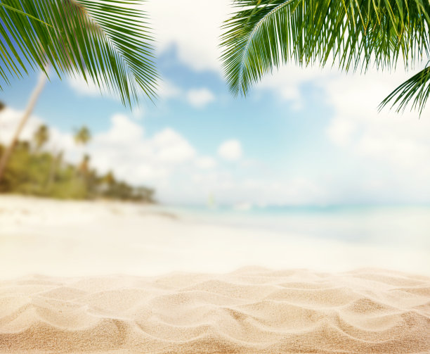 夏日沙滩与模糊的海洋背景图片 夏日沙滩与模糊的海洋背景图片下载