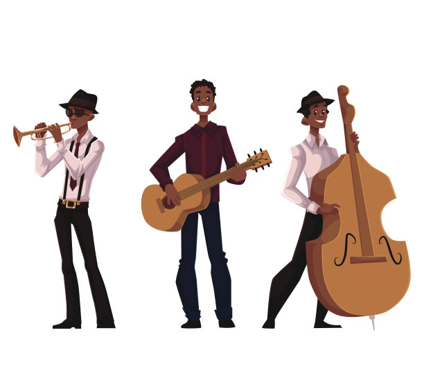 一套英俊的非洲男性喇叭,吉他和违禁品演奏者图片 一套英俊的非洲男性喇叭,吉他和违禁品演奏者图片下载