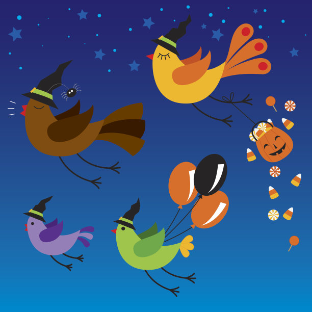 鸟儿飞向万圣节派对图片 鸟儿飞向万圣节派对图片下载