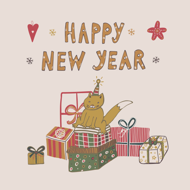 新年快乐涂鸦画动物卡图片 新年快乐涂鸦画动物卡图片下载