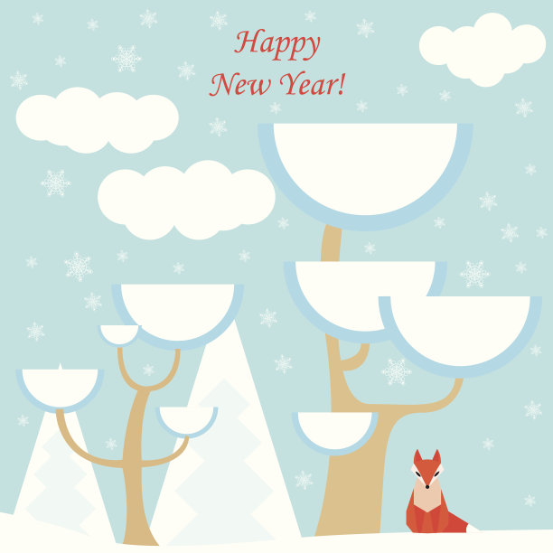 新年矢量背景狐狸和冬季森林图片 新年矢量背景狐狸和冬季森林图片下载