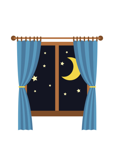 窗外的夜晚,蓝色的窗帘孤立在白色的背景上。睡眠和休息时间图片 窗外的夜晚,蓝色的窗帘孤立在白色的背景上。睡眠和休息时间图片下载
