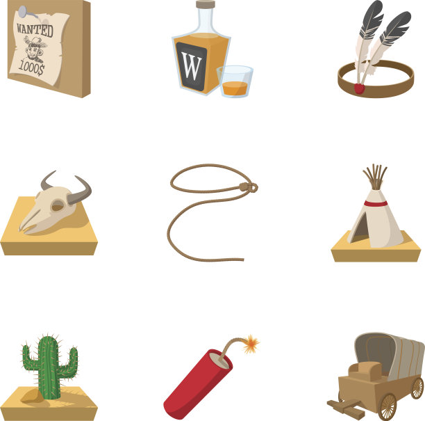 狂野西部图标集,卡通风格图片 狂野西部图标集,卡通风格图片下载