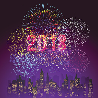 彩色烟花矢量插图。2018年新年主题快乐图片 彩色烟花矢量插图。2018年新年主题快乐图片下载