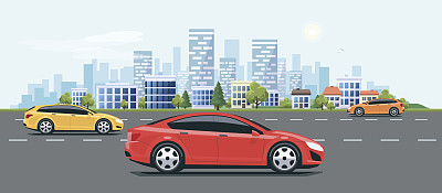 城市景观街道道路与汽车和城市天际线背景图片 城市景观街道道路与汽车和城市天际线背景图片下载