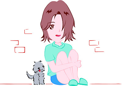 女孩和狗靠墙坐着图片 女孩和狗靠墙坐着图片下载