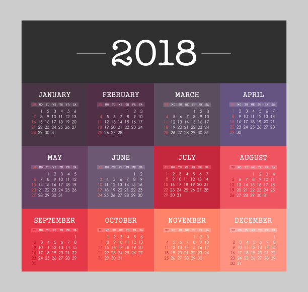 日历2018年。周日开始一周图片 日历2018年。周日开始一周图片下载
