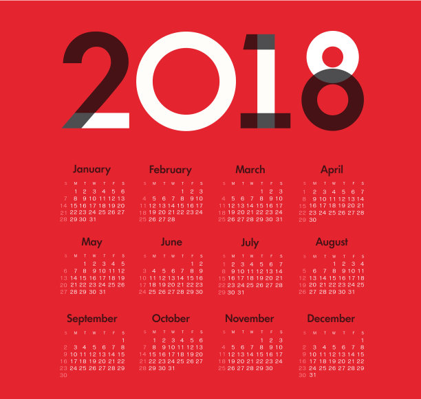 日历2018年。周日开始一周图片 日历2018年。周日开始一周图片下载
