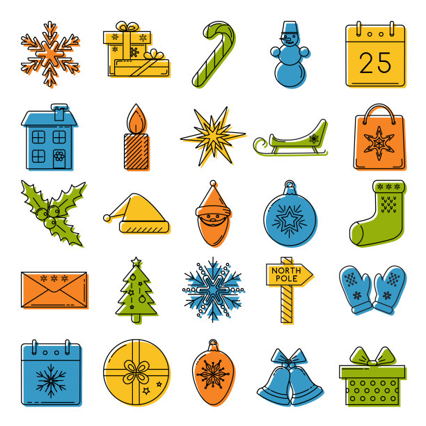 一套在细线风格的彩色圣诞图标图片 一套在细线风格的彩色圣诞图标图片下载