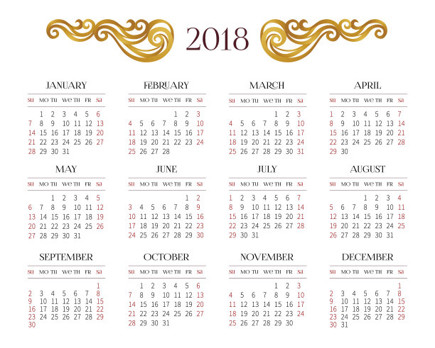 矢量日历2018年在白色的背景。图片 矢量日历2018年在白色的背景。图片下载