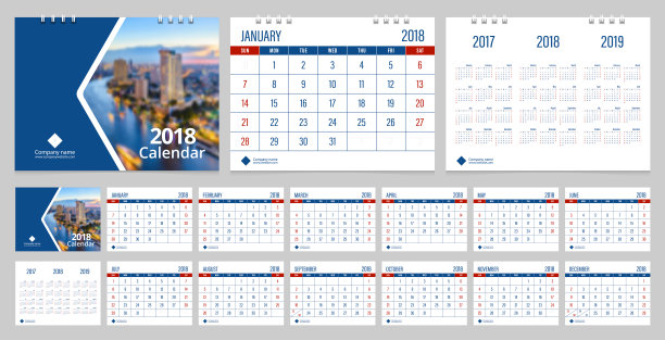 日历2018周开始于周日企业商务豪华设计蓝色布局模板向量。图片 日历2018周开始于周日企业商务豪华设计蓝色布局模板向量。图片下载