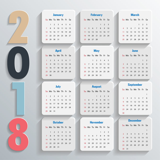 2018现代日历模板。矢量/插图图片 2018现代日历模板。矢量/插图图片下载